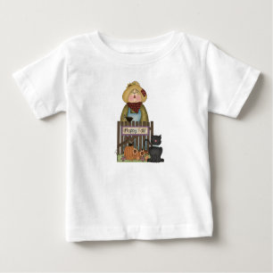 T-shirt Pour Bébé Whimsical Happy Fall Scarecrow Avec Chat Noir