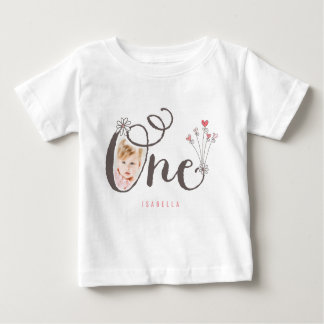 T-shirt Pour Bébé Whimsical One Pink Baby Girl 1st Birthday Photo