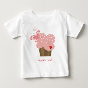 T-shirt Pour Bébé Whimsical Pink Cupcake Butterfly Girl Anniversaire