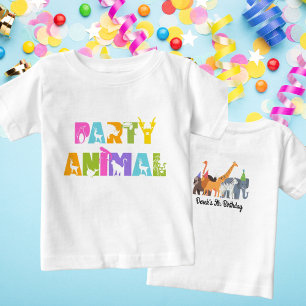 T-shirt Pour Bébé White Party Animal Zoo Safari premier anniversaire