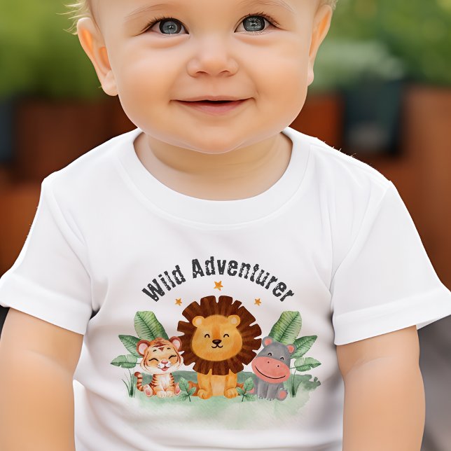 T-shirt Pour Bébé Wild Adventurer Jungle Safari Animaux Anniversaire (Créateur téléchargé)