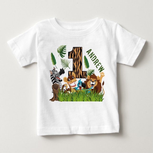 T-shirt Pour Bébé Wild One 1er anniversaire Jungle (Devant)
