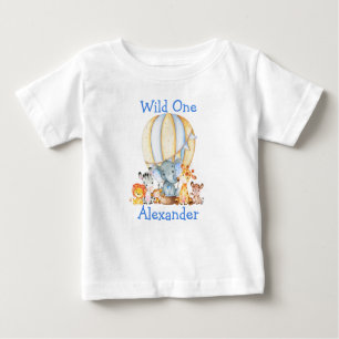T-shirt Pour Bébé Wild One 1er anniversaire Safari Animaux Blue Ball