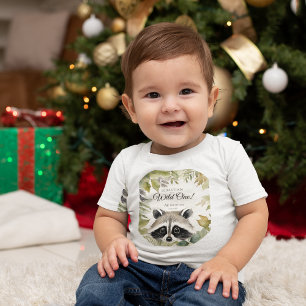 T-shirt Pour Bébé Wild One 1er anniversaire Woodland Raccoon
