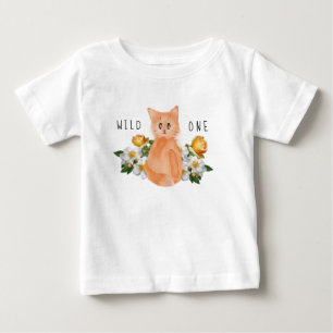 T-shirt Pour Bébé Wild One - Baby Cat and Flowers 1er anniversaire