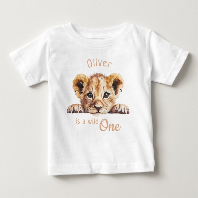T-shirt Pour Bébé Wild One Bébé Lion Mignon Personnalisé  (Devant)