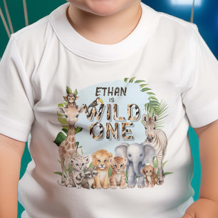 T-shirt Pour Bébé Wild One Blue Jungle Animaux 1er anniversaire