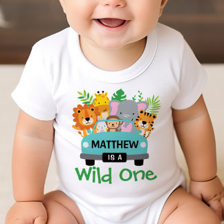 T-shirt Pour Bébé Wild One Boy 1er Anniversaire Animaux Personnalisé