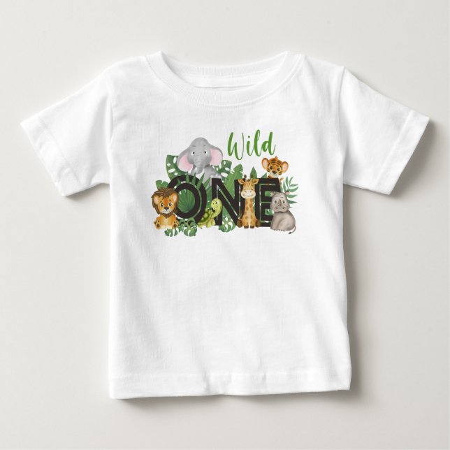 T-shirt Pour Bébé Wild One Boy 1er Anniversaire Jungle Safari mignon (Devant)
