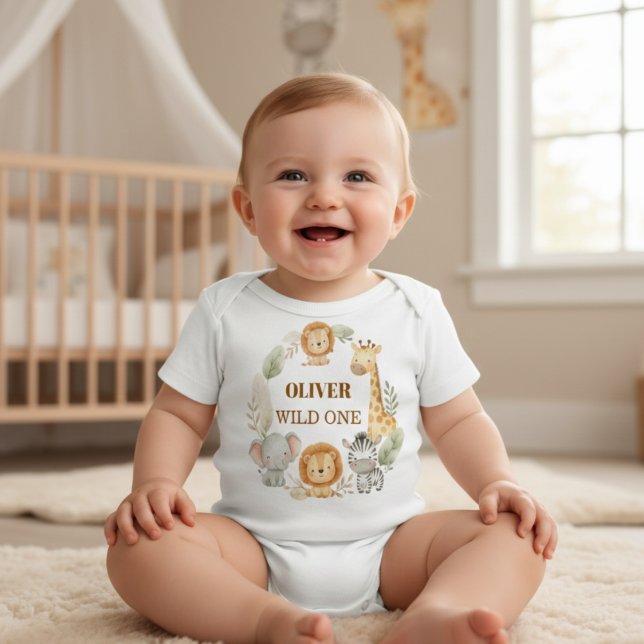 T-shirt Pour Bébé Wild One Boy 1st Birthday Safari Baby (Créateur téléchargé)