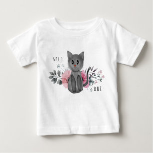 T-shirt Pour Bébé Wild One - Chat bébé et fleurs 1er anniversaire