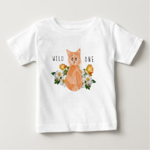 T-shirt Pour Bébé Wild One - Chat bébé et fleurs 1er anniversaire