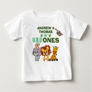 T-shirt Pour Bébé Wild One Jungle Safari Animal Twins Premier annive