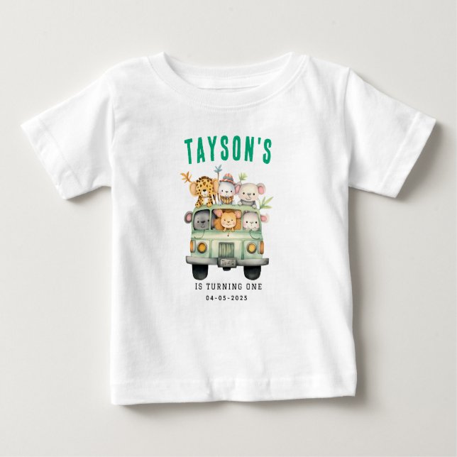 T-shirt Pour Bébé Wild One Jungle Safari Animaux Garçon 1er annivers (Devant)