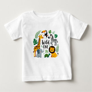T-shirt Pour Bébé Wild One Jungle Safari Animaux premier anniversair