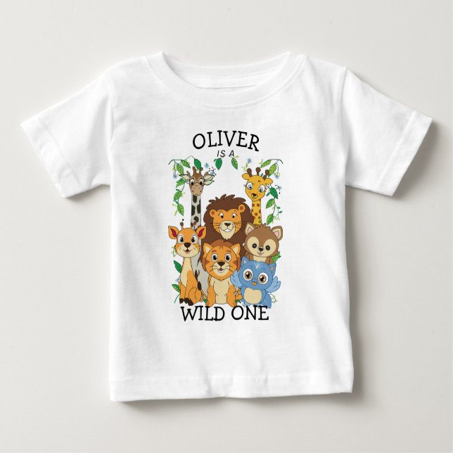 T-shirt Pour Bébé Wild One Jungle Safari bébé 1er anniversaire migno (Devant)