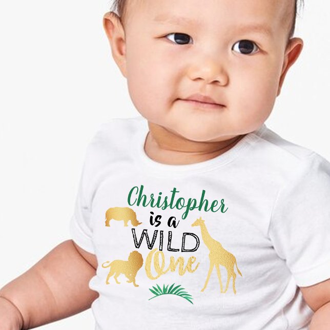 T-shirt Pour Bébé Wild One Jungle Safari Garçons 1er anniversaire (Créateur téléchargé)