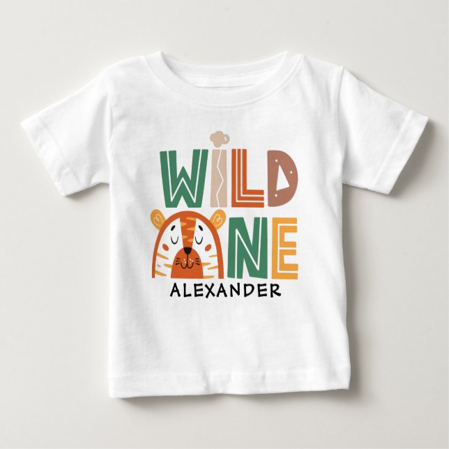 T-shirt Pour Bébé Wild One Jungle Thème 1er Anniversaire (Devant)
