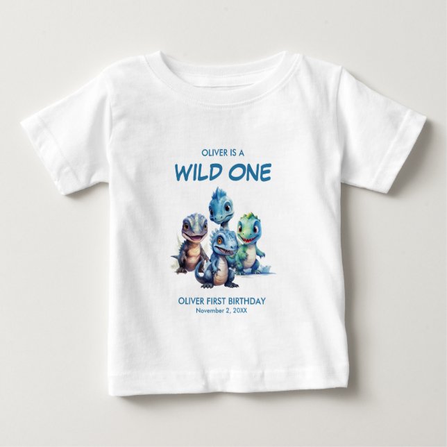 T-shirt Pour Bébé Wild One mignonne Dinosaur Première fête d'anniver (Devant)