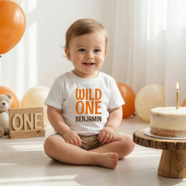 T-shirt Pour Bébé Wild One Name 1st Birthday (Créateur téléchargé)