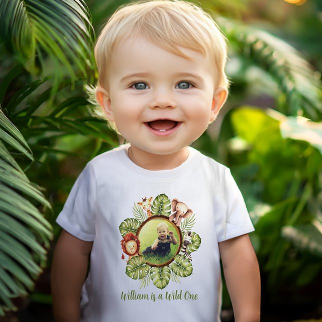 T-shirt Pour Bébé Wild One Photo Cute Jungle Animaux 1er anniversair (Créateur téléchargé)
