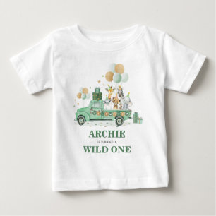 T-shirt Pour Bébé Wild One Safari 1er Anniversaire Green Party Gold