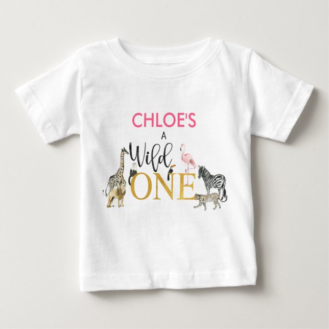 T-shirt Pour Bébé Wild One Safari Animaux 1er anniversaire Baby T-sh (Devant)