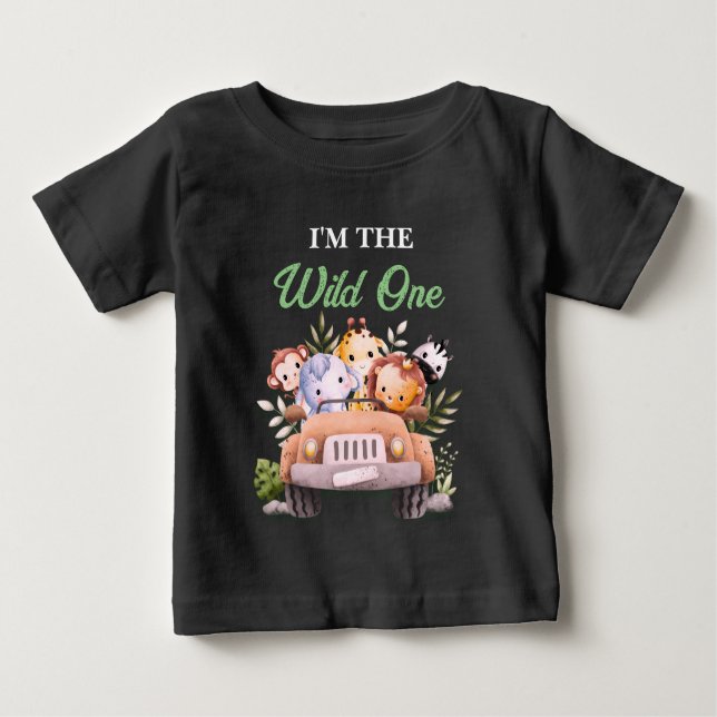 T-shirt Pour Bébé Wild One Safari Animaux Anniversaire NOIR (Devant)