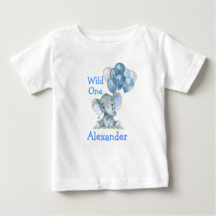T-shirt Pour Bébé Wild Un 1er anniversaire Blue Baby Elephant Ballon
