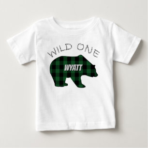 T-shirt Pour Bébé Wild Un 1er anniversaire Ours Green Lumberjack Pla