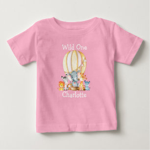 T-shirt Pour Bébé Wild Un 1er Anniversaire Safari Animaux Balloon ro