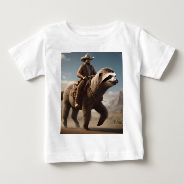 T-shirt Pour Bébé "Wild West Wonders : Cowboy Riding a Sloth Horse" (Devant)