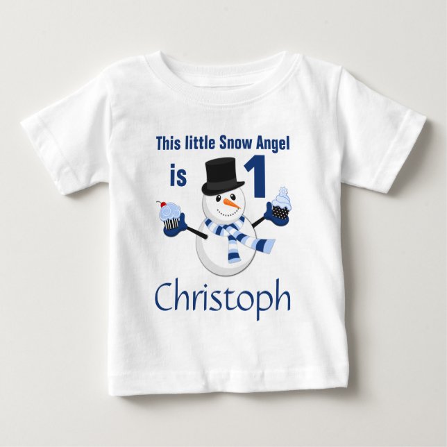 T-shirt Pour Bébé Winter Wonderland Snowman Premier anniversaire (Devant)