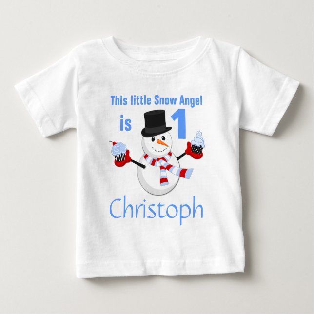 T-shirt Pour Bébé Winter Wonderland Snowman Premier anniversaire (Devant)