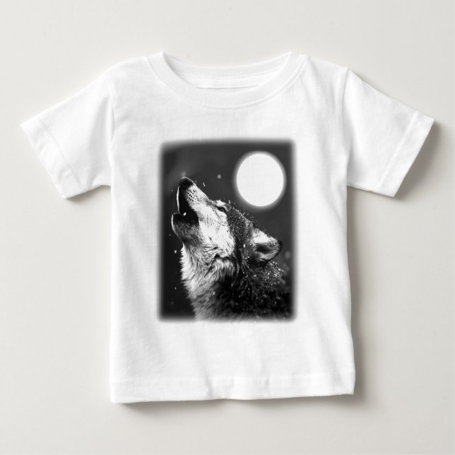 T-shirt Pour Bébé Wolf Howling à Moon (Devant)