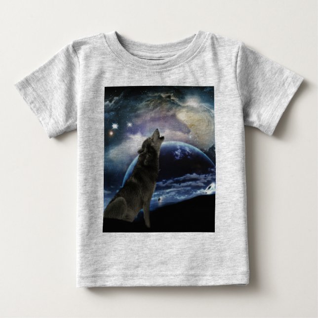 T-shirt Pour Bébé Wolf hurle sur la lune (Devant)