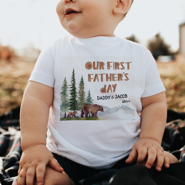 T-shirt Pour Bébé Woodland 1ère Fête des pères personnalisée (Créateur téléchargé)