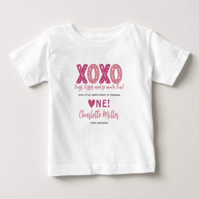 T-shirt Pour Bébé XOXO Câlins & Bisous Saint-Valentin 1er Anniversai (Devant)