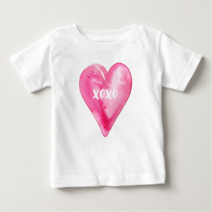 T-shirt Pour Bébé XOXO Love Pink Watercolor Coeur de la Saint-Valent