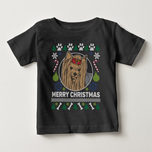 T-shirt Pour Bébé Yorkie Chien race laide pull de Noël (Devant)