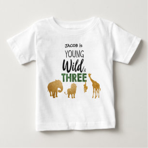 T-shirt Pour Bébé Young Wild et trois animaux Safari Boy Birthday