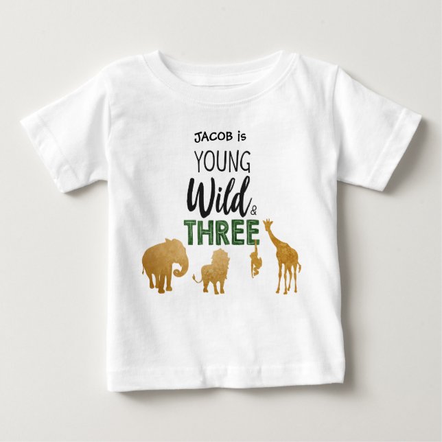 T-shirt Pour Bébé Young Wild et trois animaux Safari Boy Birthday (Devant)