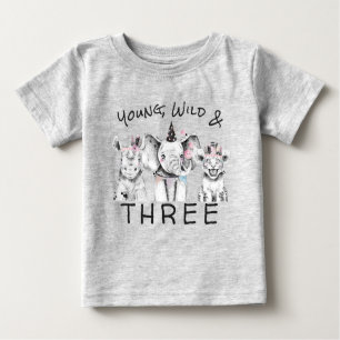 T-shirt Pour Bébé Young Wild & Three   3ème anniversaire T Shirt
