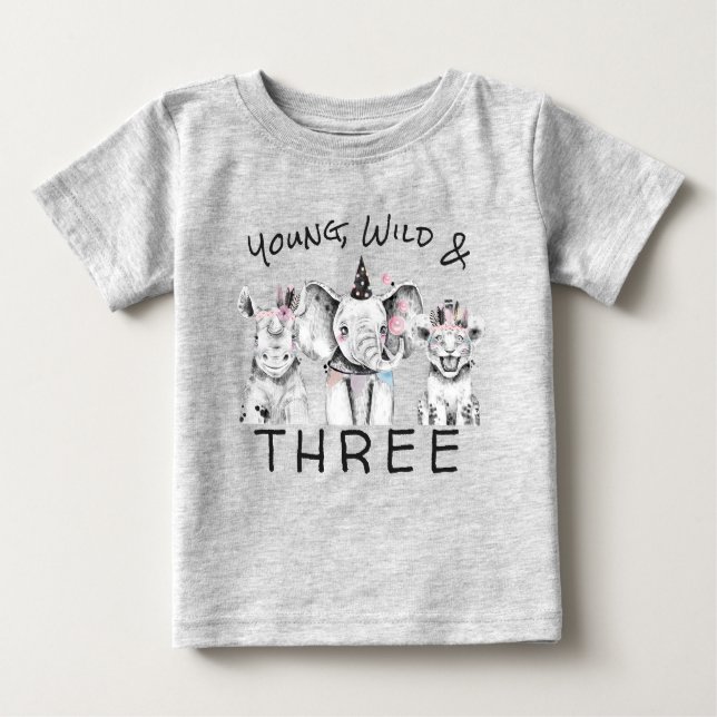 T-shirt Pour Bébé Young Wild & Three | 3ème anniversaire T Shirt (Devant)