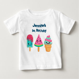 T-shirt Pour Bébé Yummy Ice Cream Trio Summer Vibe 1er anniversaire