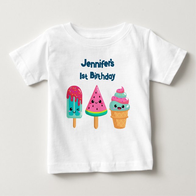 T-shirt Pour Bébé Yummy Ice Cream Trio Summer Vibe 1er anniversaire (Devant)