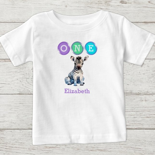 T-shirt Pour Bébé Zebra 1er Anniversaire un avec nom violet (Créateur téléchargé)