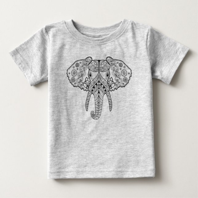 T-shirt Pour Bébé Zentangle a inspiré l'éléphant (Devant)