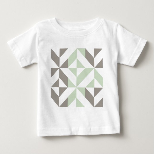 T-shirt Pour Bébé ZigZag géométrique Sage Green et Silver (Devant)