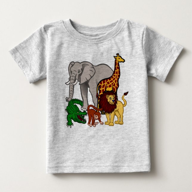 T-shirt Pour Bébé Zoo Animal Singe Giraffe Lion Elephant Crock (Devant)